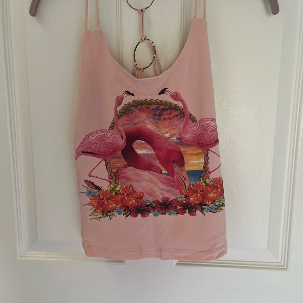 Sky Brand Pink Flamingo Print Top